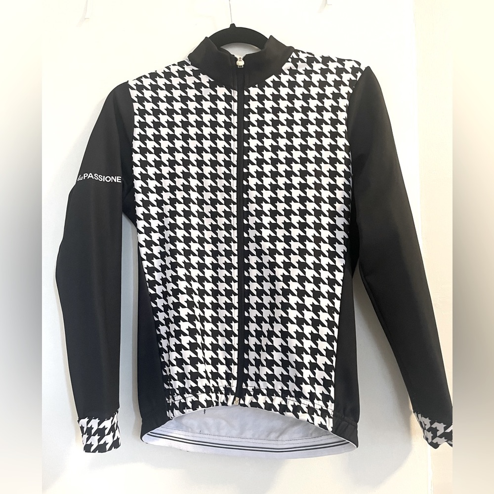 La Passione black and white houndstooth cycling jacket size M